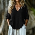 thumbnail image 3 of TGSLY Women's 3/4 Balloon Sleeve Tops Lightweight Soft V Neck Crinkle Cotton Shirts with Elastic Cuffs Loose Fit Dressy Casual Solid Color Blouses XL, 3 of 7