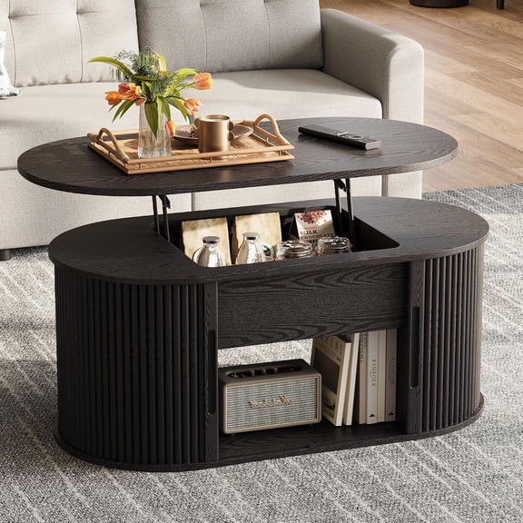 Lift Top Coffee Table, Round Fluted Coffee Table with Storage