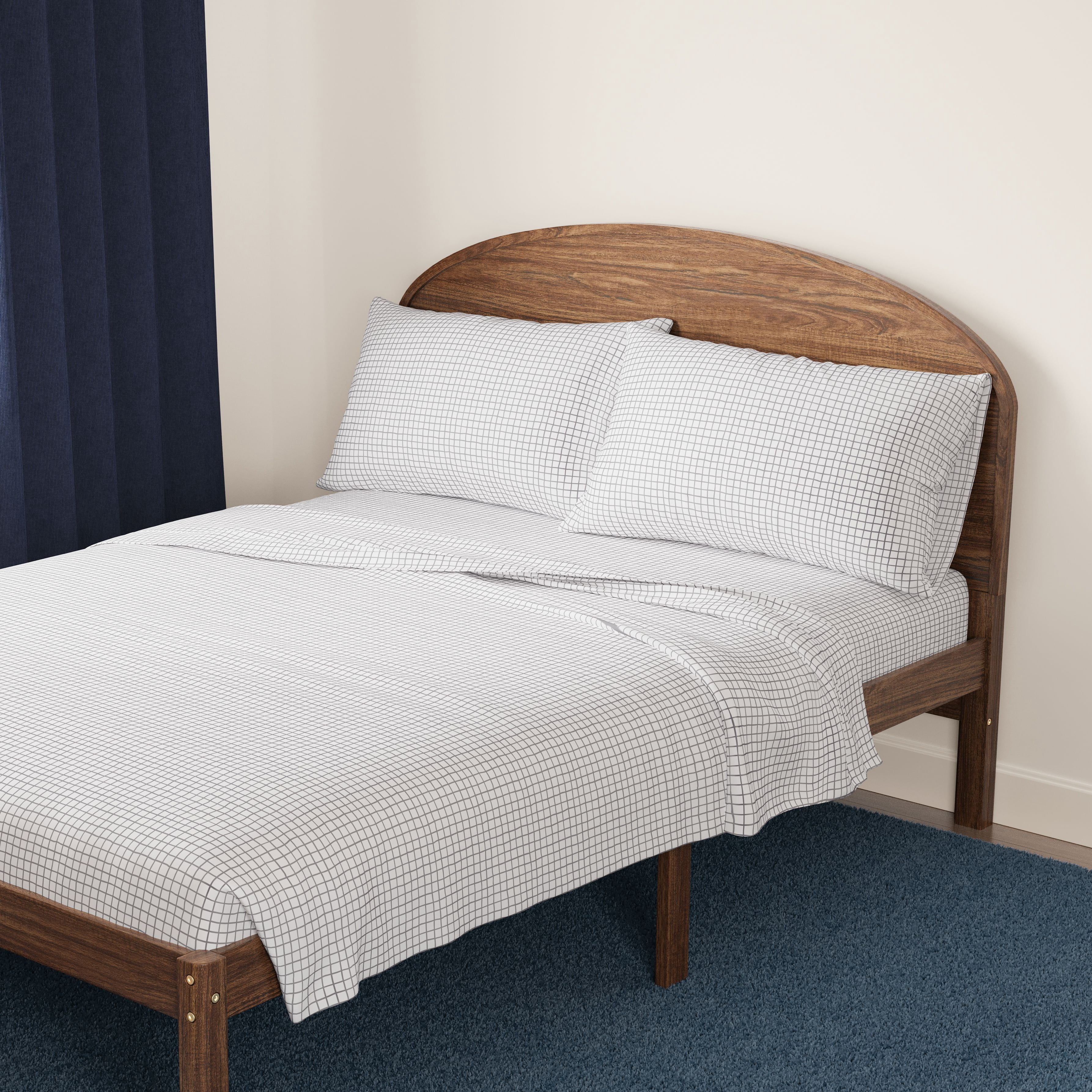 Mainstays Kids Microfiber Bed Sheet Set, Full, White Grid, 4 Pieces