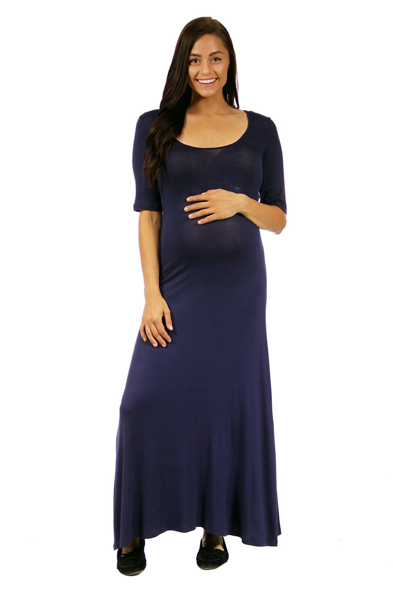 24-7 Comfort Apparel Women's Maternity Elbow Maxi Dress
