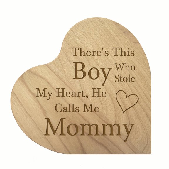 LifeSong Milestones Inspirational Engraved Wood Heart for Home Office Desk Table Décor - This Boy…He Calls Me Mommy (Maple)