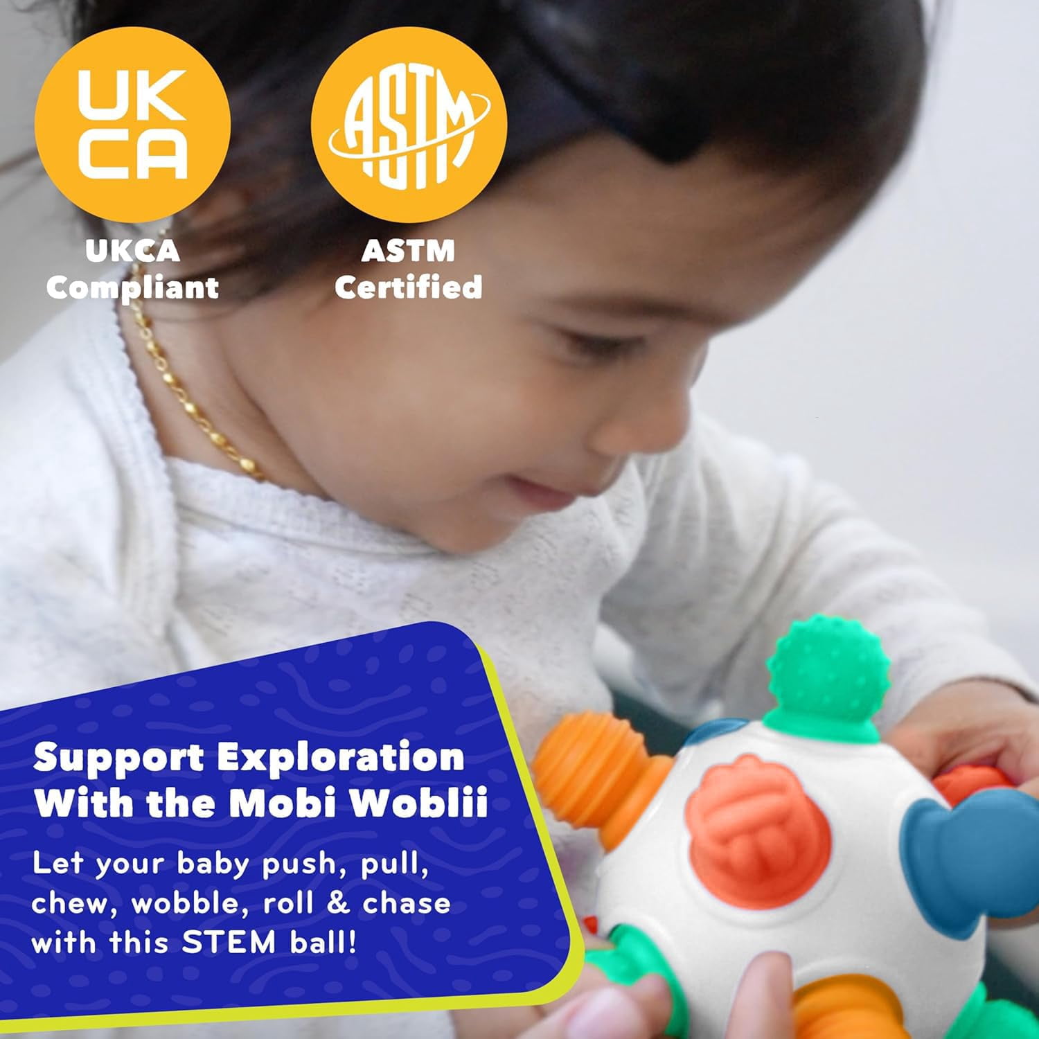 Mobi Woblii Platinum Activity Toy - Montessori Toys for 3 Month Old and Up, Sensory Ball Toy for Babies & Toddlers, Teething Toy Made with Food Grade Silicone, BPA and Phthalate Free - Pack of 1