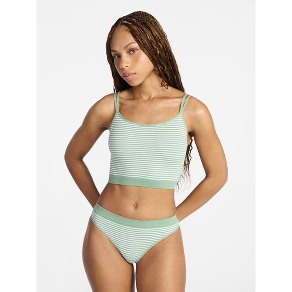 No Boundaries Seamless Cami Bra and Thong Panty Set, 2-Piece, Women's XS-XXXL