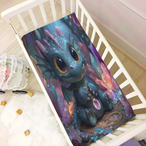 Wobogo Super Cute Dragon Baby Crib Sheets Super Soft Microfiber Playard Sheet Fitted Design for Maximum Comfort and Safety 39×27×5in