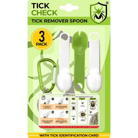 TickCheck Tick Remover Spoon - 3 Pack of Lightweight Tick Remover Tools with Free Tick ID Card & Carabiner (1 Set, 3 Spoons)
