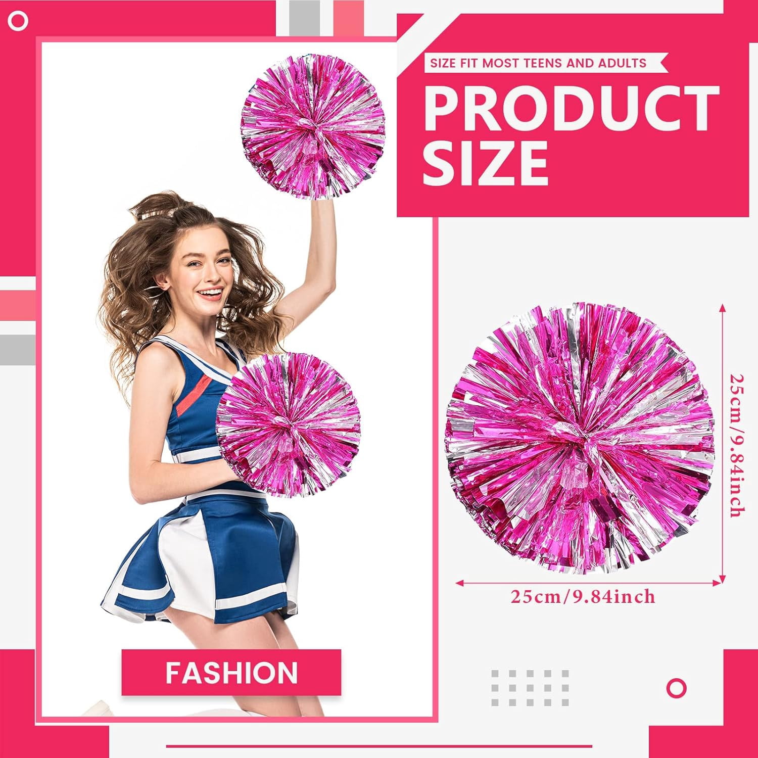Cheer pom pom, 8 PCS Cheerleading Pom Poms, Premium Metallic Pom Poms Set Cheering Hand Flowers Handle Dance Pom Poms Cheering Squad Pompoms for Football Basketball Cheers