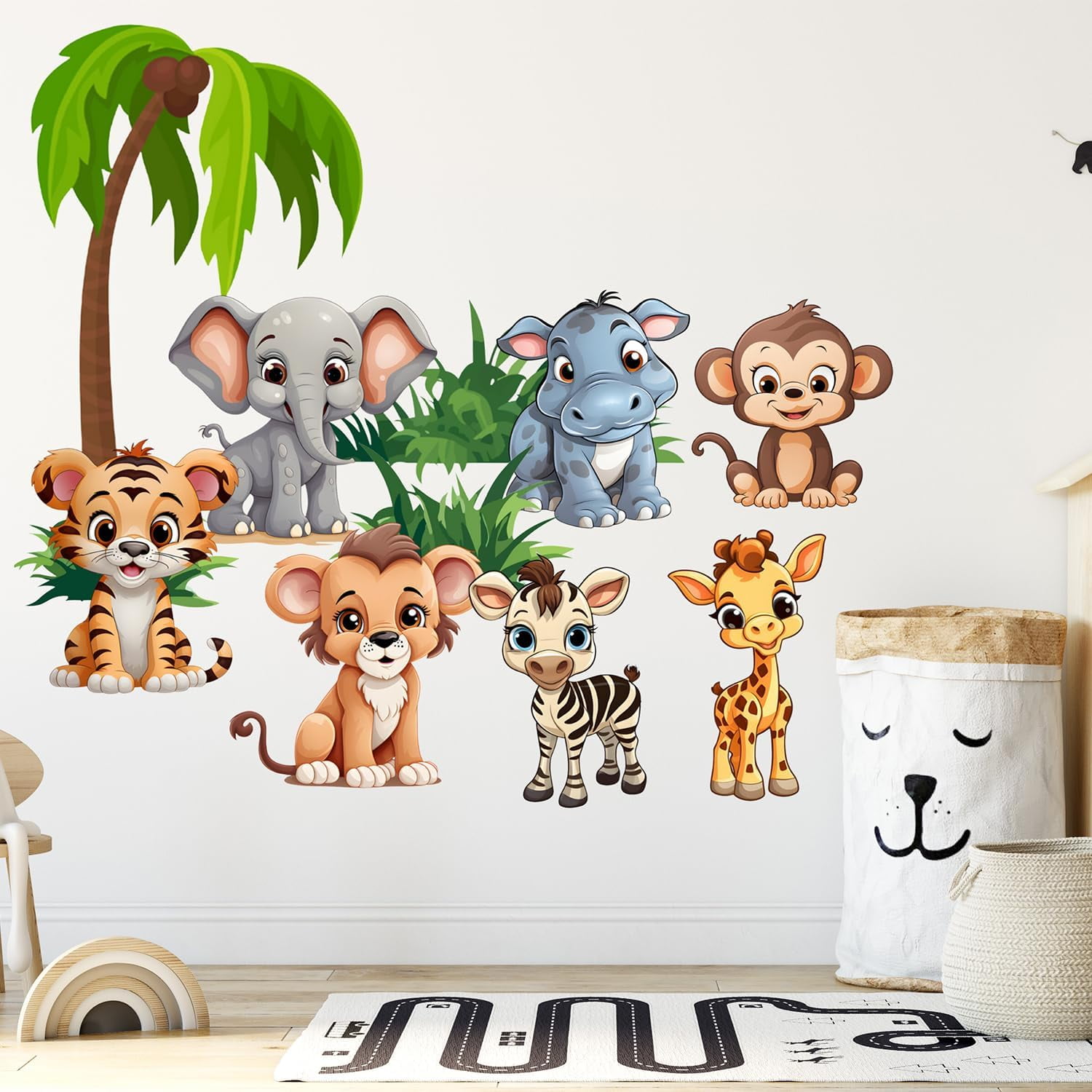 Gotsafety Baby Animal Wall Stickers - Premium Vinyl Jungle Animal Wall Decals for Nursery & Classroom - Safari Decals for Kids Room Animal Wall Decor - Easy Application Adhesive Decals