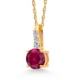 thumbnail image 3 of Gem Stone King 10K Yellow Gold Red Created Ruby and White Lab Grown Diamond Pendant Necklace for Women (0.65 Cttw, Round 5MM, Gemstone July Birthstone, with 18 inch Chain), 3 of 5