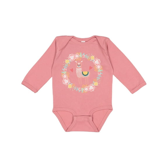 Inktastic Llama Rose Flower Wreath Girls Long Sleeve Baby Bodysuit