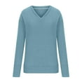 thumbnail image 4 of idosla Womens V Neck Long Sleeve Shirt Fall Fashion Knitted Sweaters Dressy Casual Pullover Tunic Tops with Decorative Buttons (Light Blue, 3XL), 4 of 4
