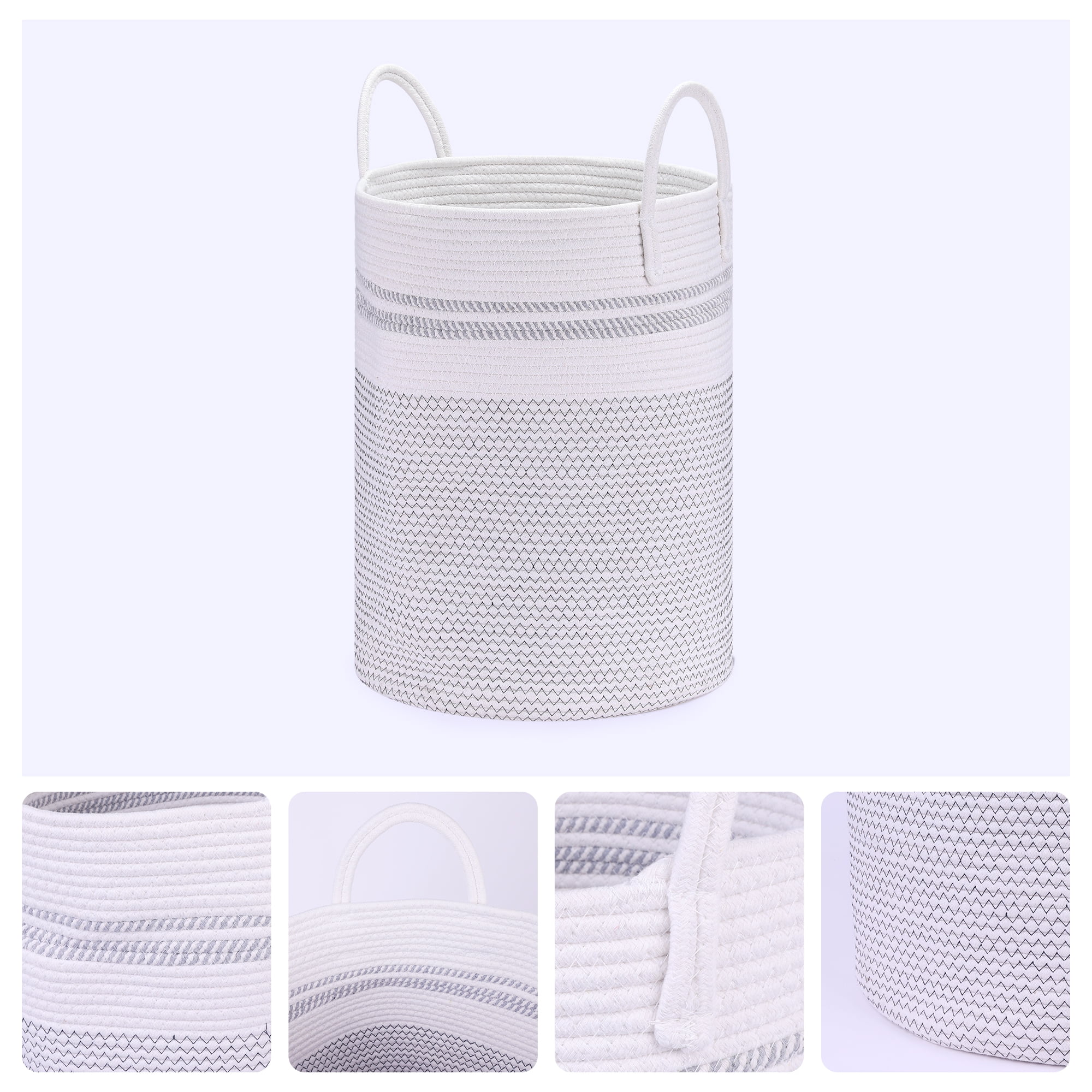 Unique Bargains Woven Storage Bin with Handles Shelf Storage Basket Organizer White Black
