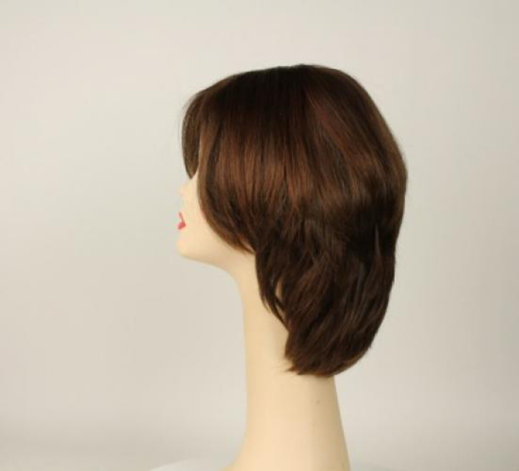 European Human Hair Freeda Wig Regina Brown With Reddish Highlights Multi-Directional Skin Top Size L