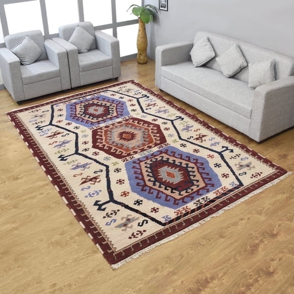 Rugsotic Carpets Hand Knotted Wool and Silk Area Rug, 3'x5', Rectangle, Multicolor, Oriental Handmade Low Pile Rug for Living Room Bedroom