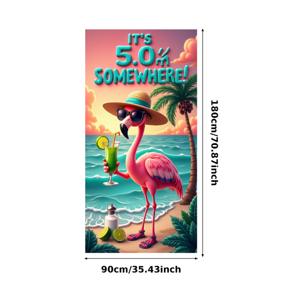 Tropical Flamingo Summer Beach Banner Decorative Pink Bird Palm Trees Vacation for Beach Party Outdoor Picnic Poolside