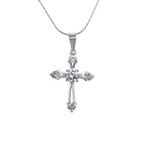 Paris Jewelry 18K White Gold 2Ct Created Diamond Cross Necklace, 18 inch Cable Necklace plated