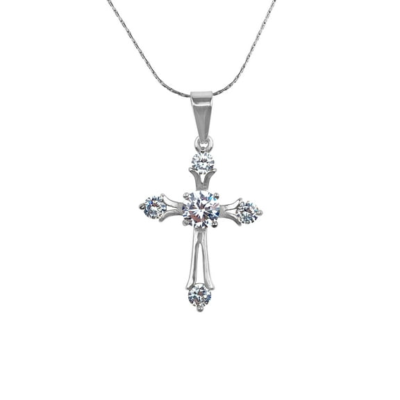 Paris Jewelry 18K White Gold 2Ct Created Diamond Cross Necklace, 18 inch Cable Necklace plated