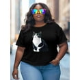 thumbnail image 3 of Women's T-Shirt Animal Black Cat Focus Cute Pet Short Sleeve Casual Tee Classic Crew Neck T Shirt for Women Black, S, 3 of 7