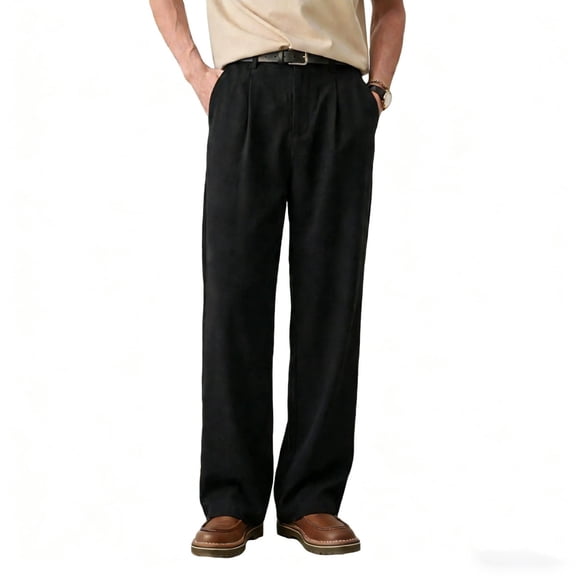 GINGTTO Men's Black Linen-Blend Casual Pants - Relaxed-Fit Trousers for Office & Daily Wear