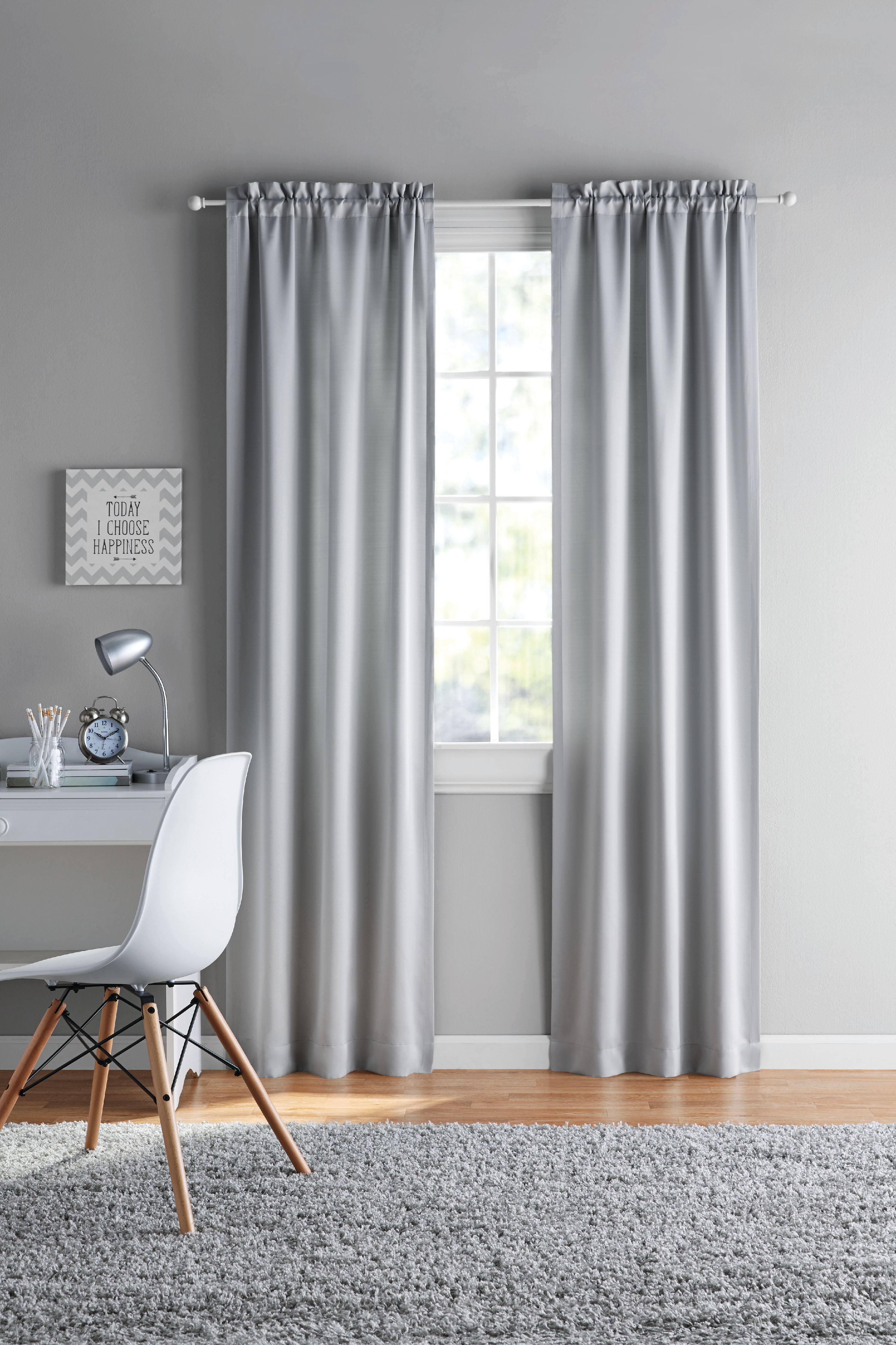 Your Zone Solid Color Room Darkening Rod Pocket Curtain Panel Pair, Set of 2, Silver, 30 x 84