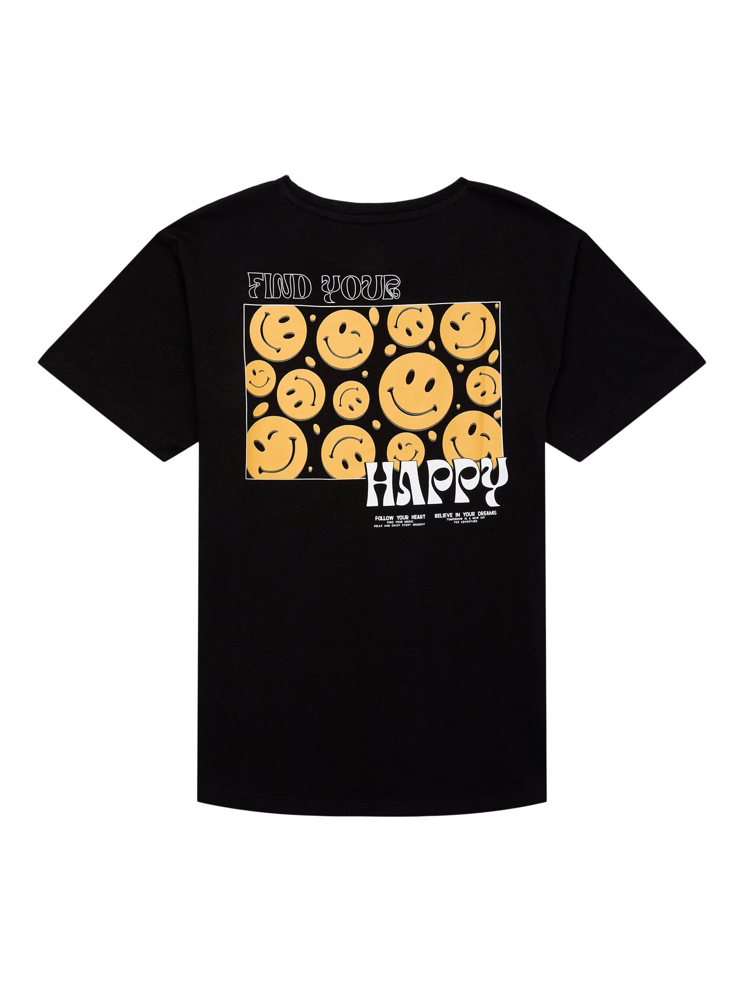 Wonder Nation Girls Smiley Graphic Tee with Short Sleeves, Sizes 4-18