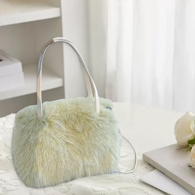 Bolso de mano de felpa para mujer, bolso de mano con asa superior suave para viajes, desplazamientos y vacaciones. Verde claro