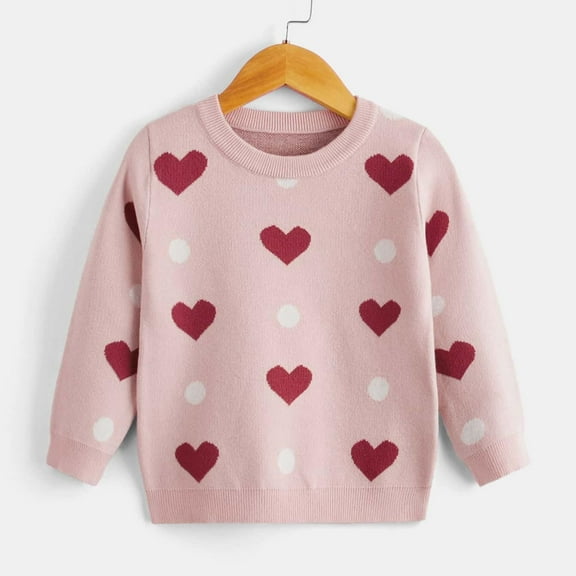 Eltusu Girls Sweaters, Printed Long Sleeve Warm Knitting Cotton Winter Tops Pink Size 6 T