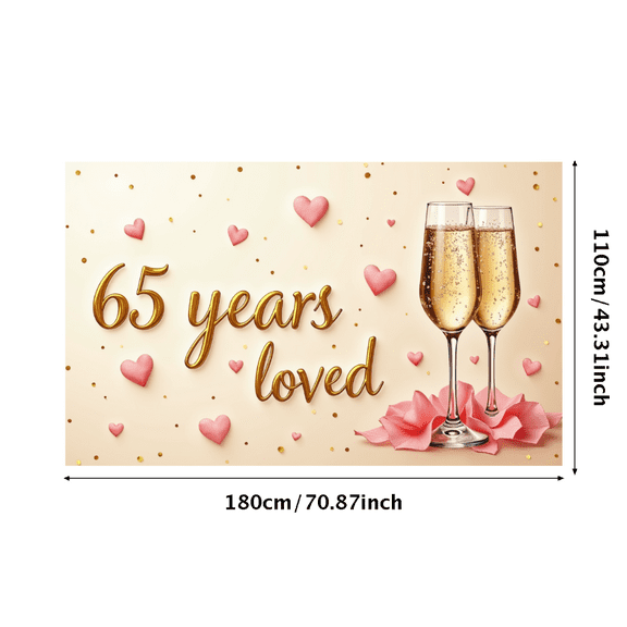 LUUFILx 65th Anniversary Celebration Backdrop Party Decoration Champagne Glasses Heart Background Banner for Romantic Event Ideal Photo Booth Decors