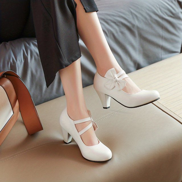 Zapatos de tacón rosa con punta redonda, tacones de gatito Lolita, correas de tobillo con lazo, zapatos gruesos de vestido de trabajo de baile a la moda de cuero PU, calzado de mujer
