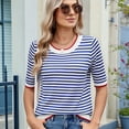 thumbnail image 6 of Womens Summer Short Sleeve Shirts Striped Sweater Cute Casual Trendy Crewneck Knit Blouses White & Blue S, 6 of 9