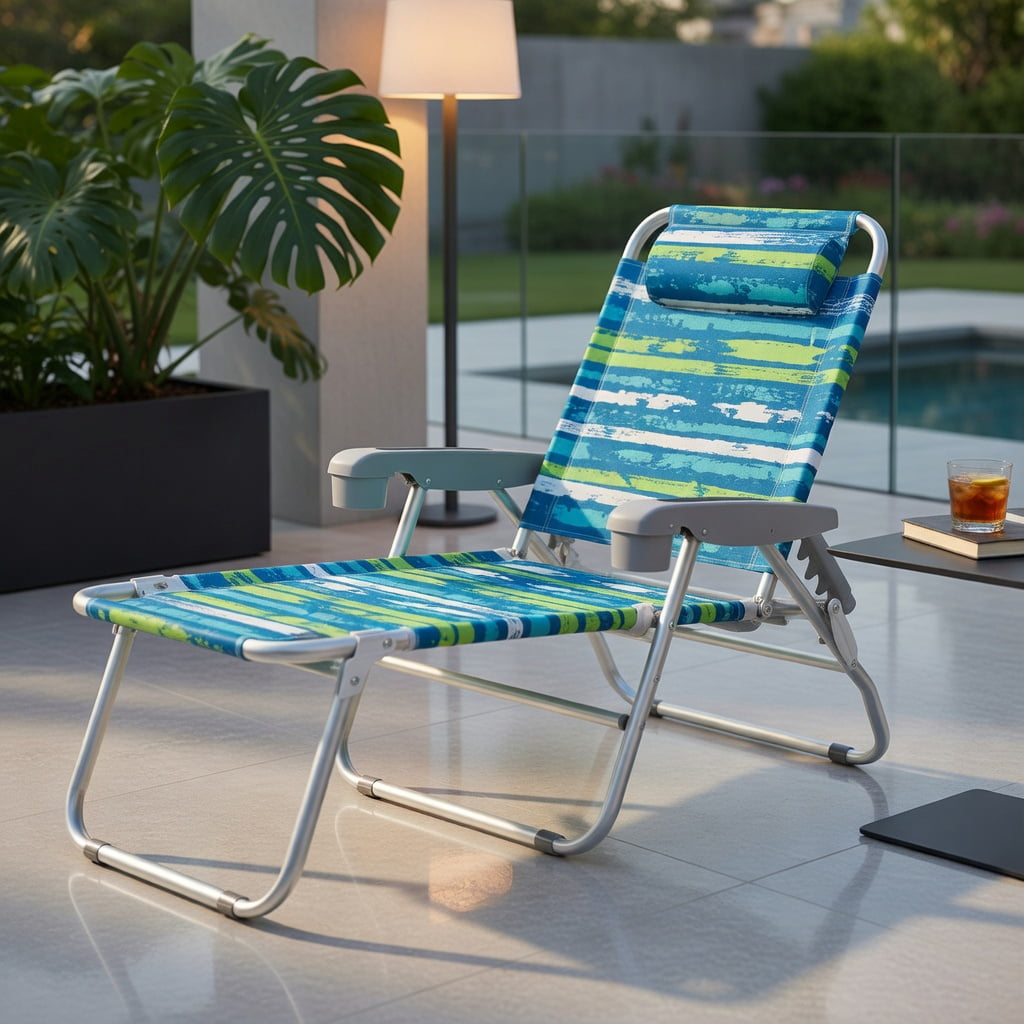Hommoo 2-Pack Lightweight Folding Beach Chair with 5-Position Recline, Padded Headrest & Cup Holder, Green