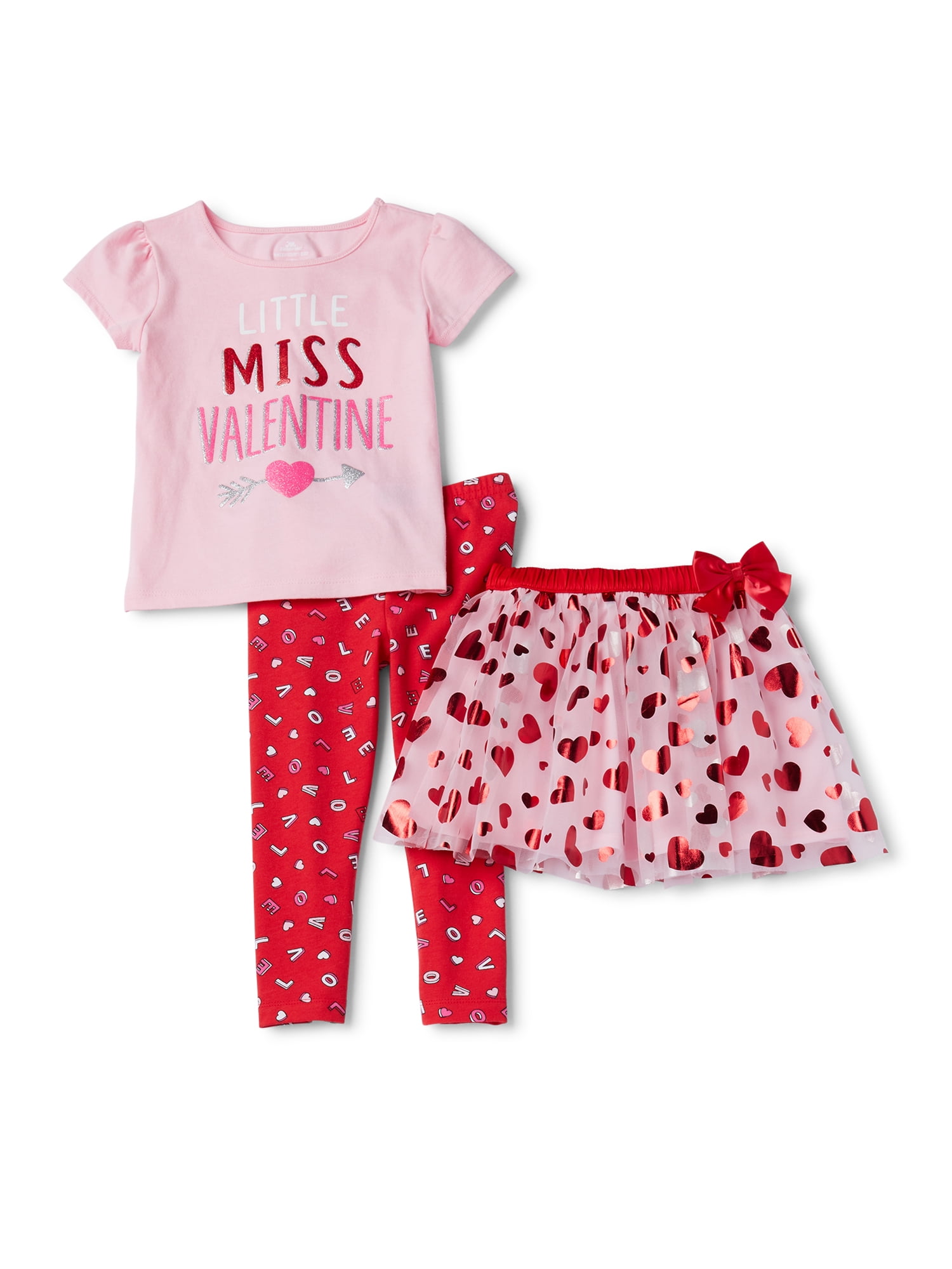 Valentine's Day Baby Toddler Girl Tshirt, Leggings & Tutu Skirt, 3pc