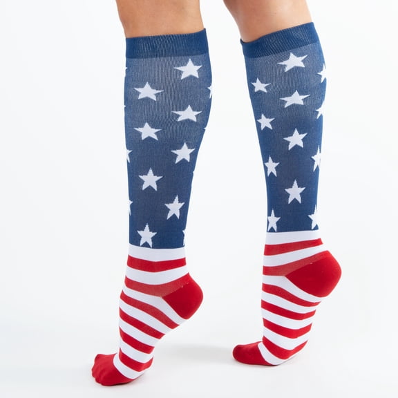 Howard's S/M Stars & Stripes 4th of July Knee High Medical Compression Socks 15-20mmHg for Women & Men