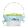 Personalized Planet Blue and White Liner with Custom Name Embroidered in Blue Thread on White Woven Spring Easter Basket with Collapsible Handle for Egg Hunt or Book Toy Storage