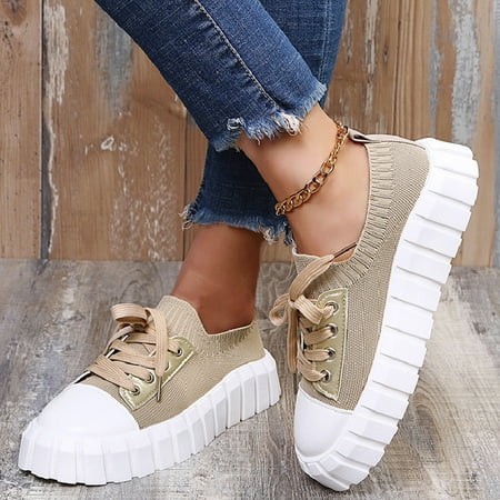 

Spring New Style Knitted Lace-up Casual Large Size Casual Women s Shoes