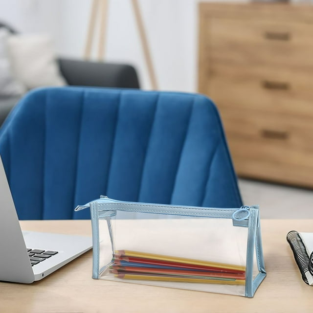 Estuche de lápices triangular transparente de gran capacidad, bolsa de almacenamiento con cremallera para estudiantes, artistas: organizador de papelería duradero, diseño de vista clara para una