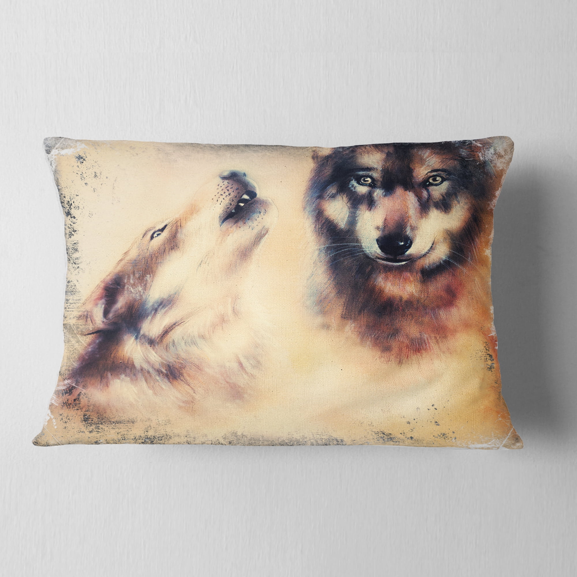 Designart Howling Wolf - Animal Throw Pillow - 12x20
