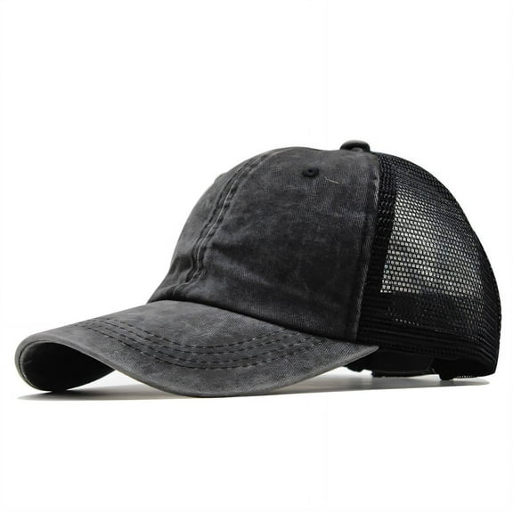 TELOLY Mens Hats,Washed Denim Material Baseball Cap,Ponytail Design Ball Caps for Men,Navy