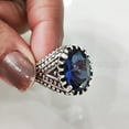 thumbnail image 5 of Blue Sapphire Mens Ring, Natural Blue Sapphire, September Birthstone Sapphire, Silver Jewelry, 925 Silver Ring, Birthday Gift, Heavy Mens Ring, Arabic Oxidized Mans Ring, Christmas, Mens Signet Ring, 5 of 8