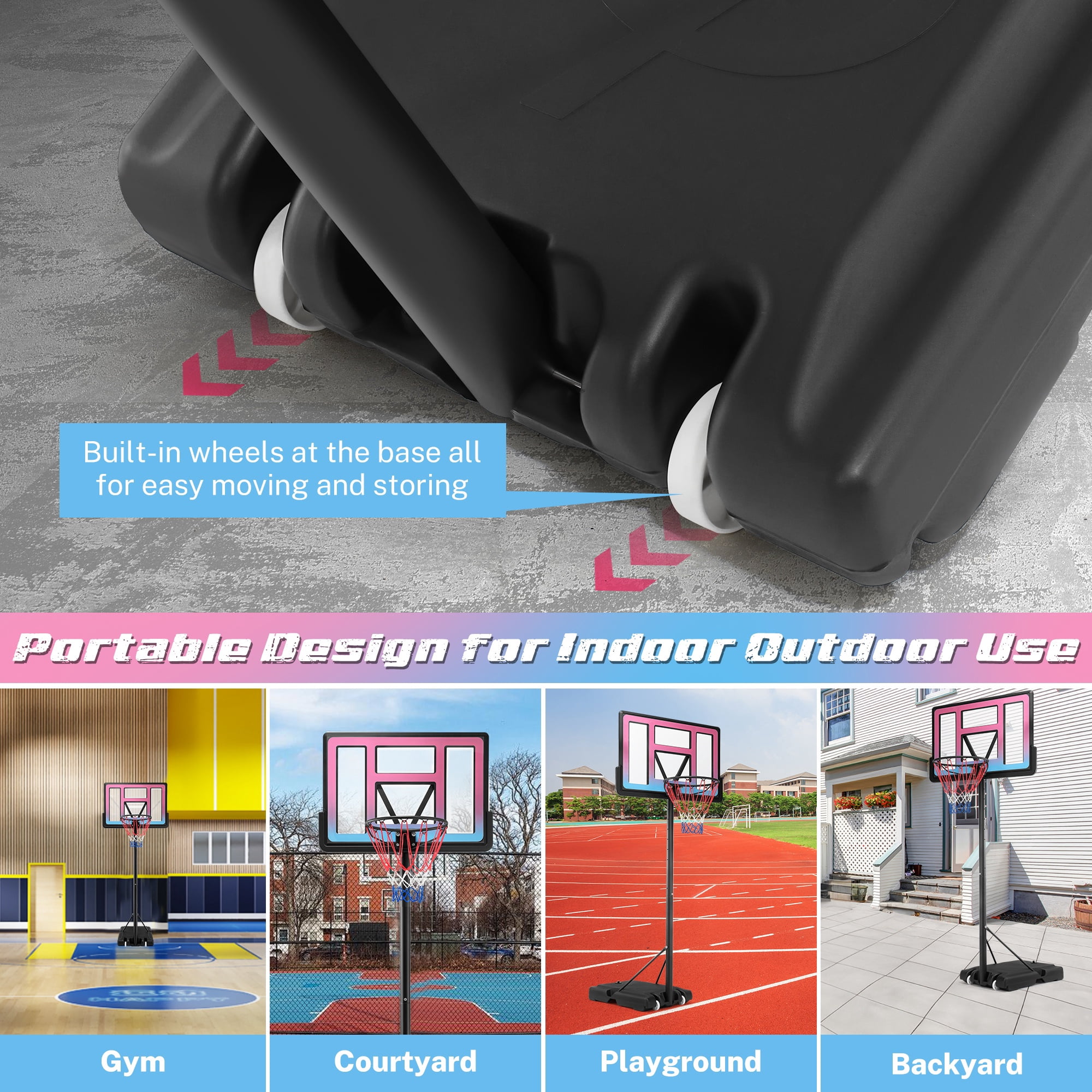 Portable Basketball Hoop Outdoor for Kids and Adults, Segmart 44 inch Basketball Hoop for Backyard, 4.9Ft-10FT Height Adjustable Basketball Goal System with Shatterproof Backboard, Larger Base