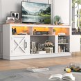 thumbnail image 3 of Farmhouse TV Stand for 70/75/80 Inch TV, 32”Tall Entertainment Center w/LED Light, Large Media Console Cabinet w/Barn Doors Adjustable Shelves for Living Room, White, 3 of 16