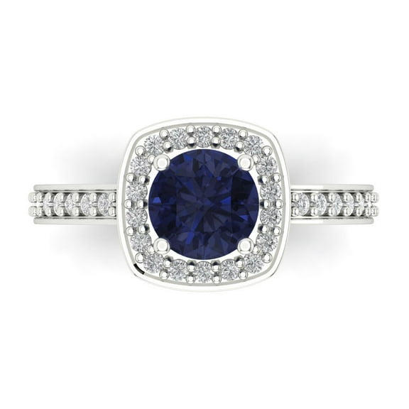 Solitaire with Accents Engagement Ring for Women - 1.335ct Simulated Blue Sapphire in 18K White Gold Promise Ring