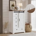 thumbnail image 2 of Farmhouse 5 Drawers Dresser, 47"H Chest of Drawers with Sliding Barn Door, Rustic Wood Dressers Organizer w/Adjustable Shelves for Bedroom, Living Room, Hallway, Entryway, Kitchen, White, 2 of 7
