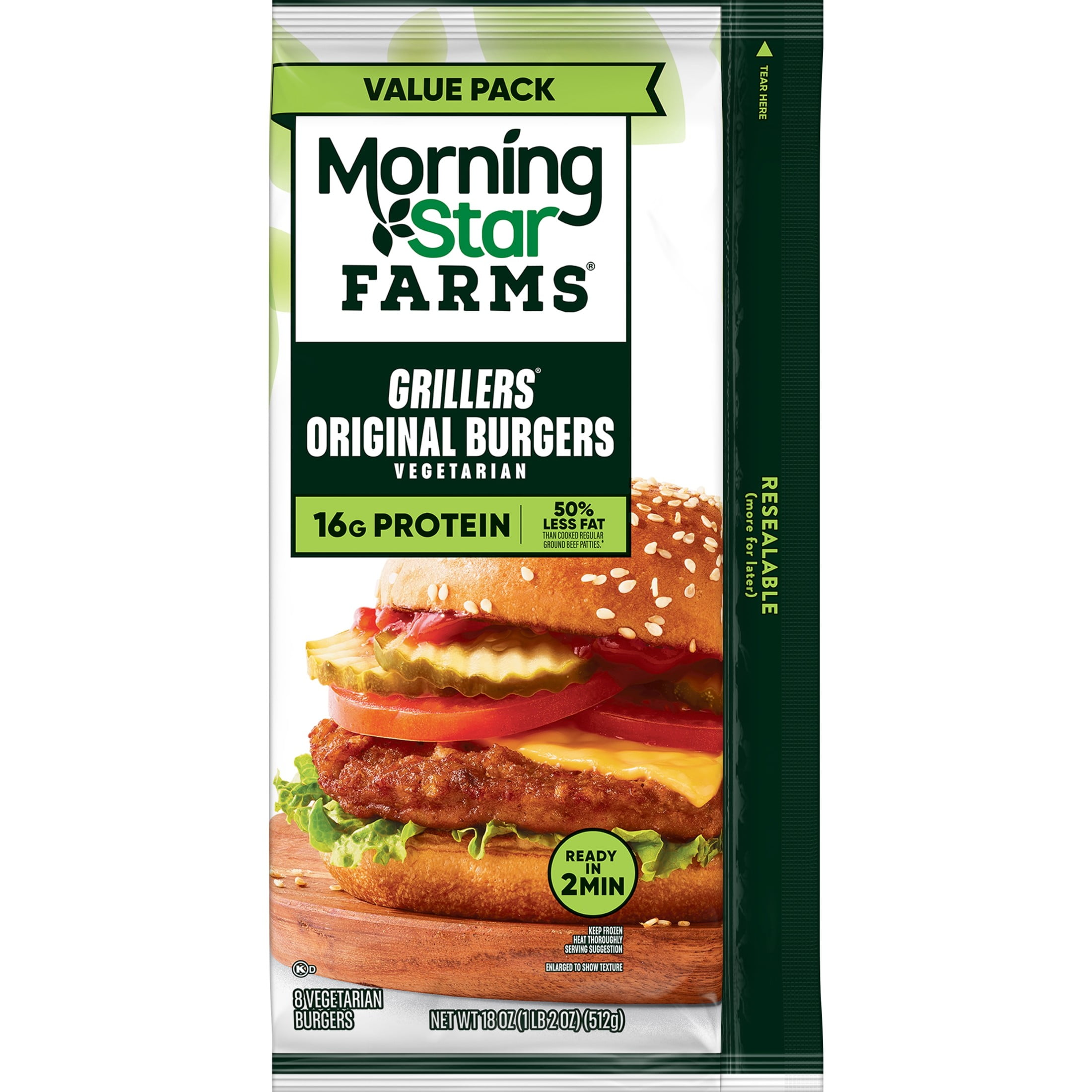 MorningStar Farms Grillers Original Veggie Burgers, Vegetarian Meat, 18 oz, 8 Count Bag