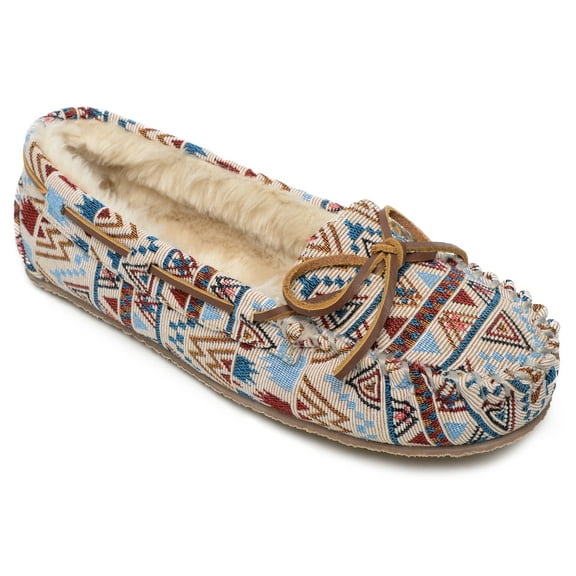 Minnetonka Women's Cally Moccasin Slippers 5 Cream Mosaic