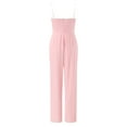 thumbnail image 6 of LEKODE Strapless Tube Top Jumpsuit for Women Belted Straight Long Pant Romper for Holiday Cocktail Gathering Activities summer outfits Pink L, 6 of 7