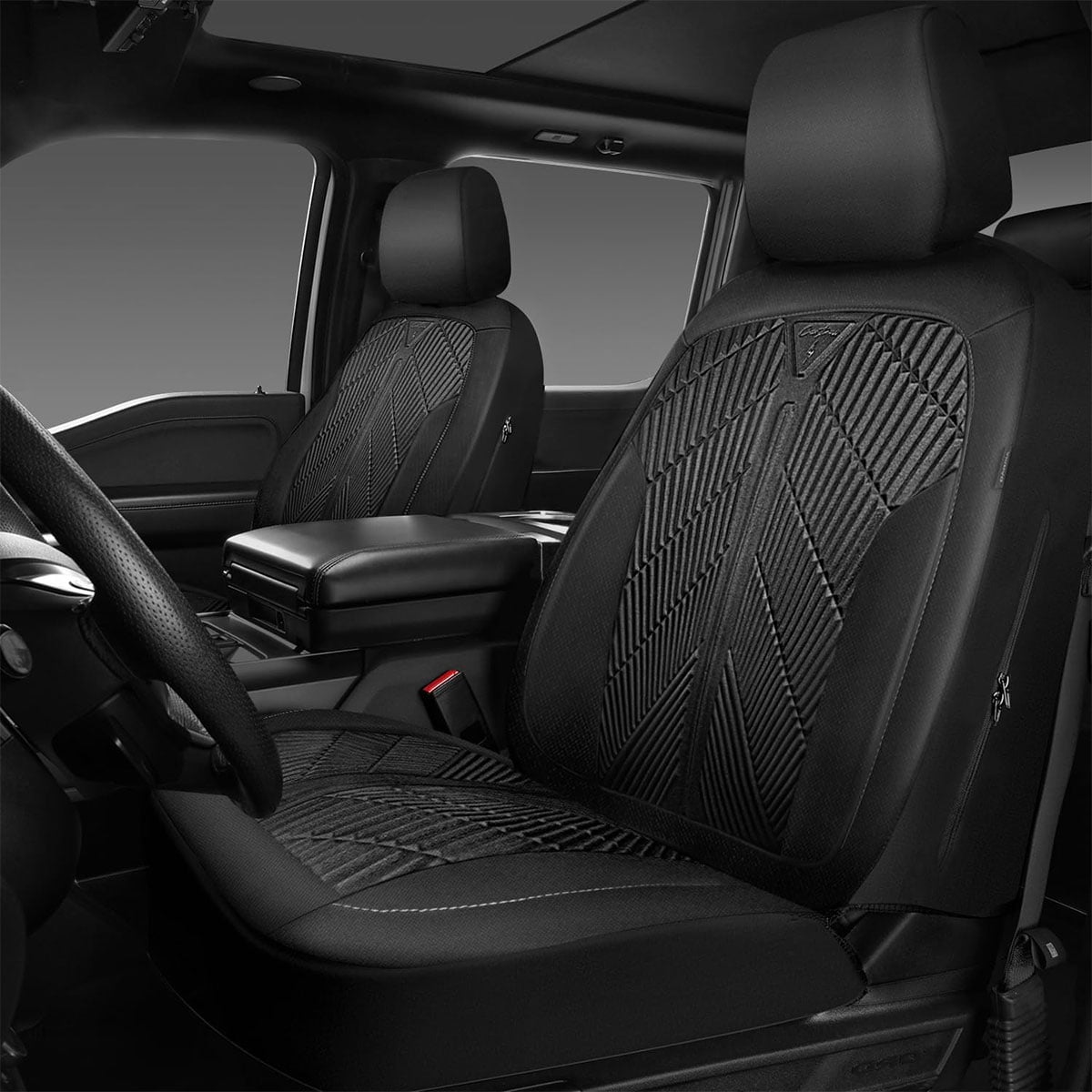 CAR GRAND neoprene waterproof car seat covers front pair wet suit all weather non slip durable universal fit SUV sedan truck van automotive arm rest airbag compatible black