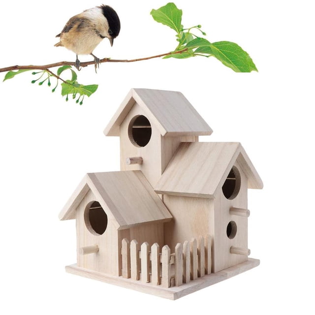 Práctica decoración colgante de pajarera de madera