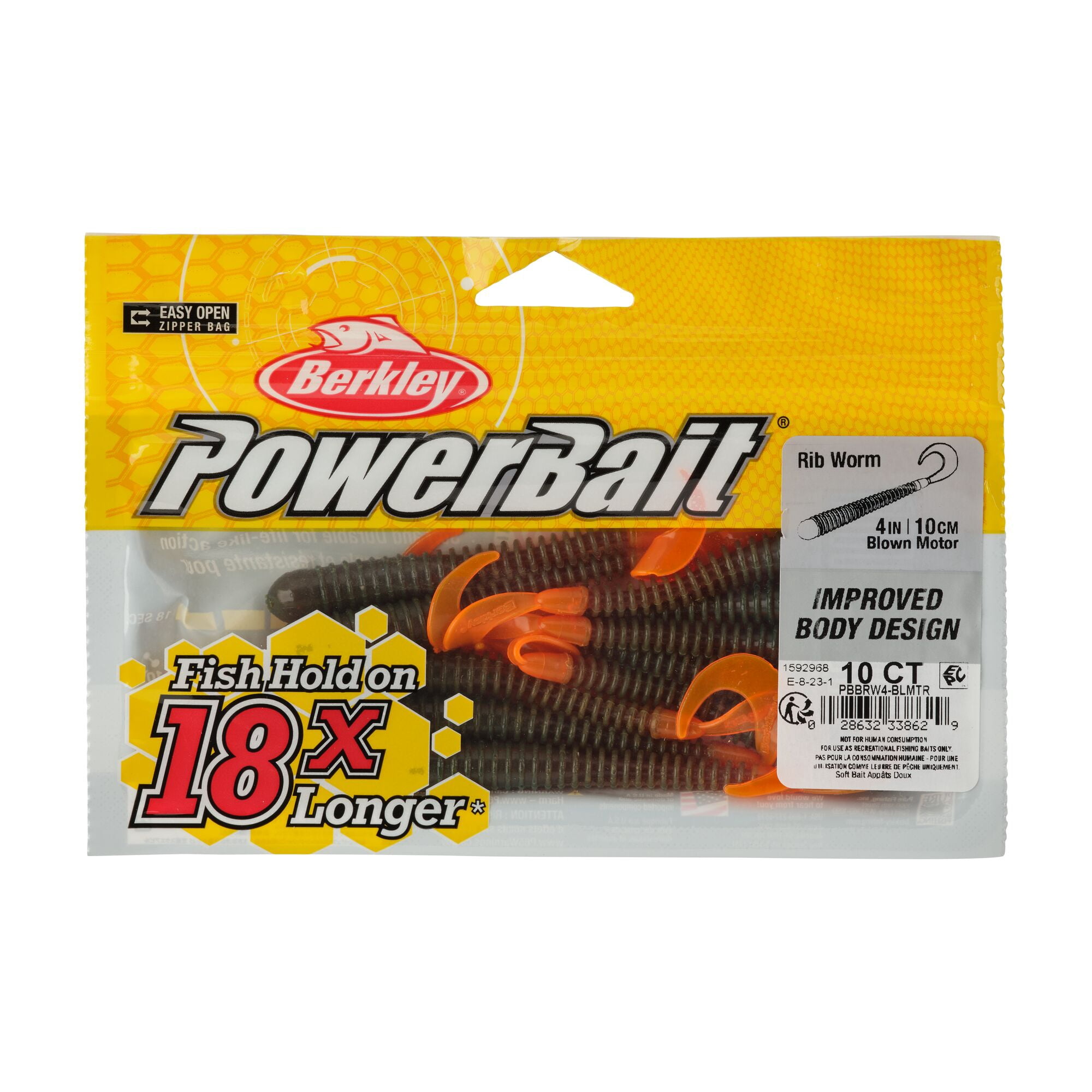 Berkley PowerBait® Rib Worm, 4 in, Worms, Blown Motor (10 Count)