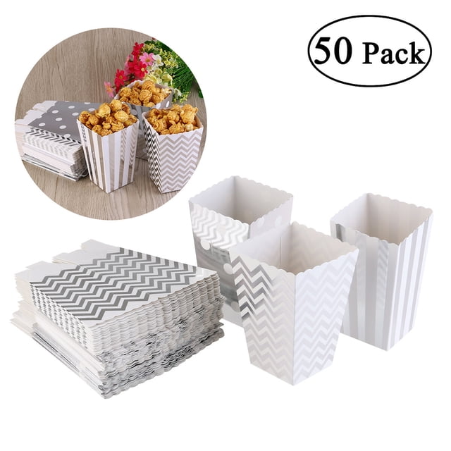 Miangastore NUOLUX 50pcs Popcorn Boxes Yellow Design Trio Miniature Scalloped Cardboard Party Candy Container Treat Cartons (Silver)
