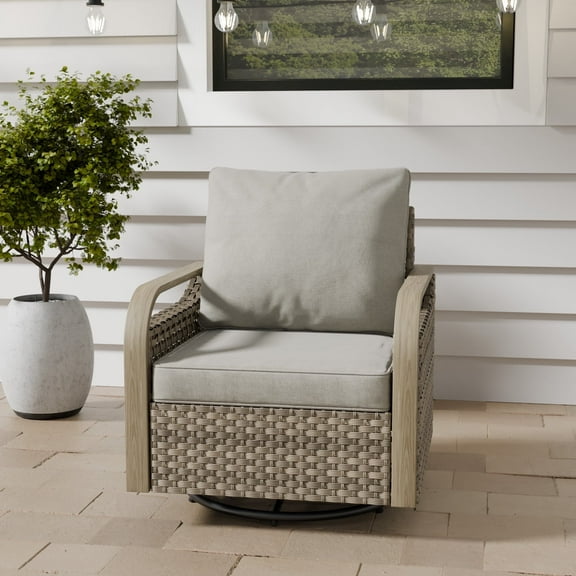 COOS BAY Outdoor Wicker Glider Chair Patio Rattan 360° Swivel Rocking Chair with Gray Cushions for Garden, Poolside, Backyard (Set of 1)